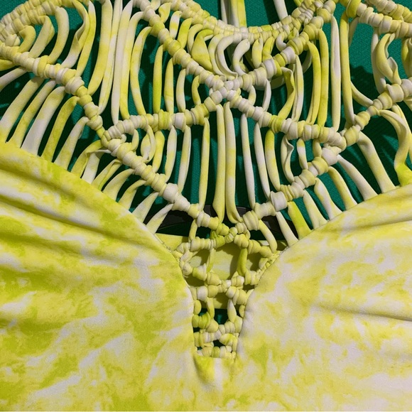 Mikoh Swim Moorea One-Piece Swimsuit Bathing Halter Tie Dye Yellow Lime XS - Picture 3 of 9